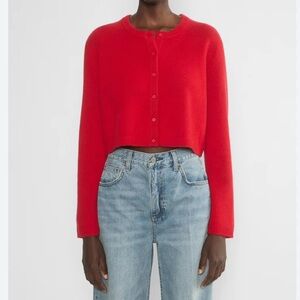 Aritzia Cropped Red Cardigan - Bold & Cozy - 100% Cashmere